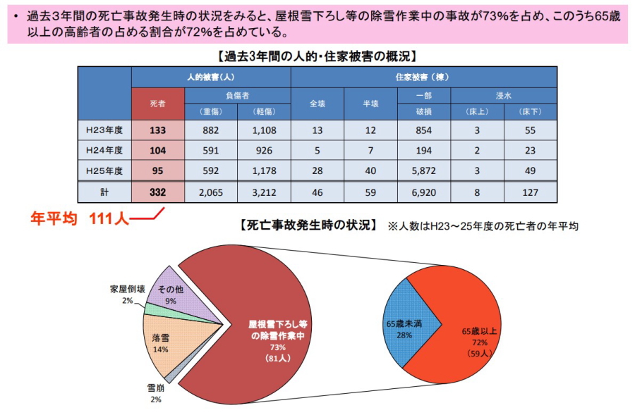国土交通省「豪雪地帯の現状」参考資料２：雪害による被害